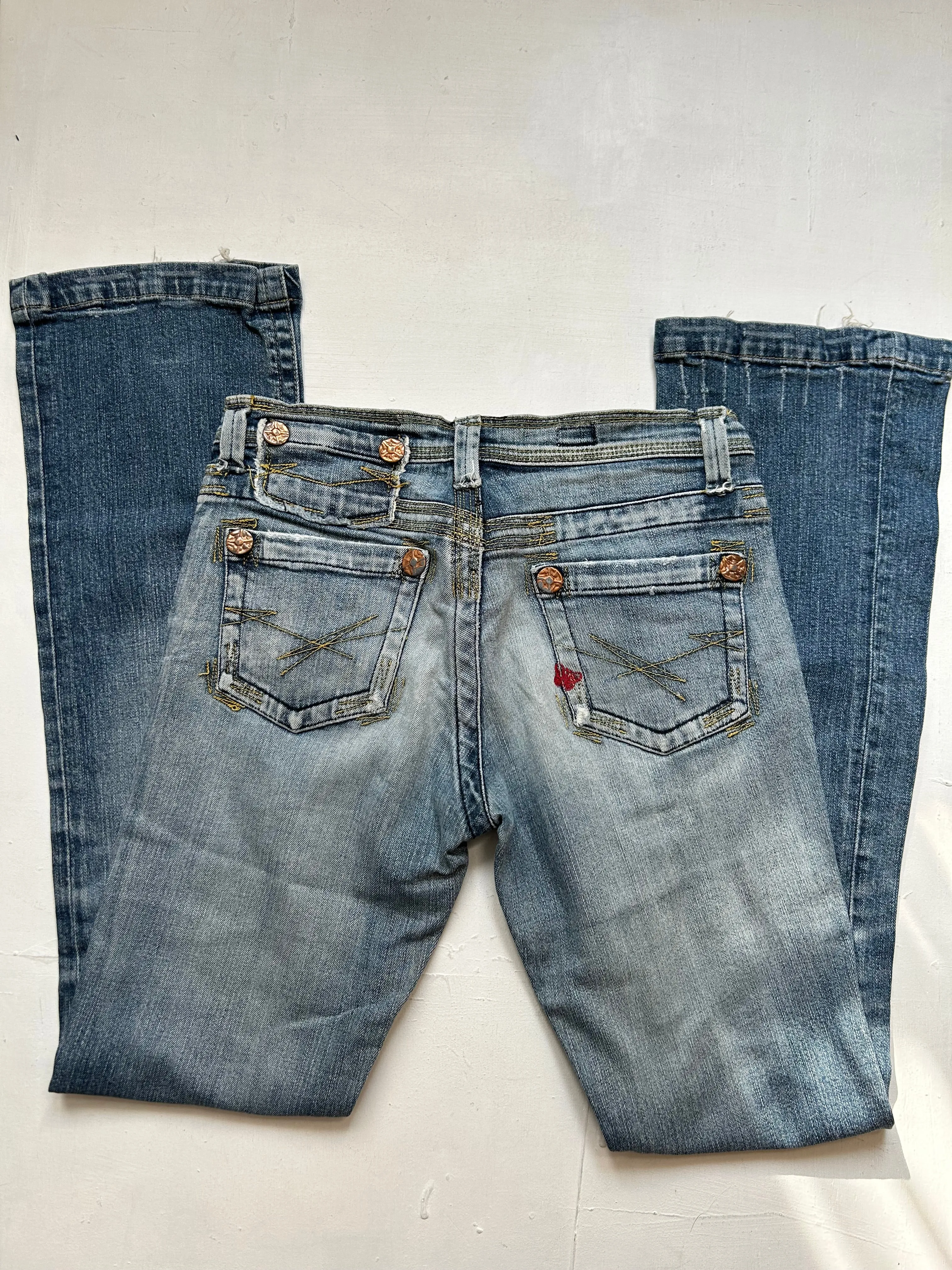 Blue denim low waist 90s vintage flare bootcut pants (S)