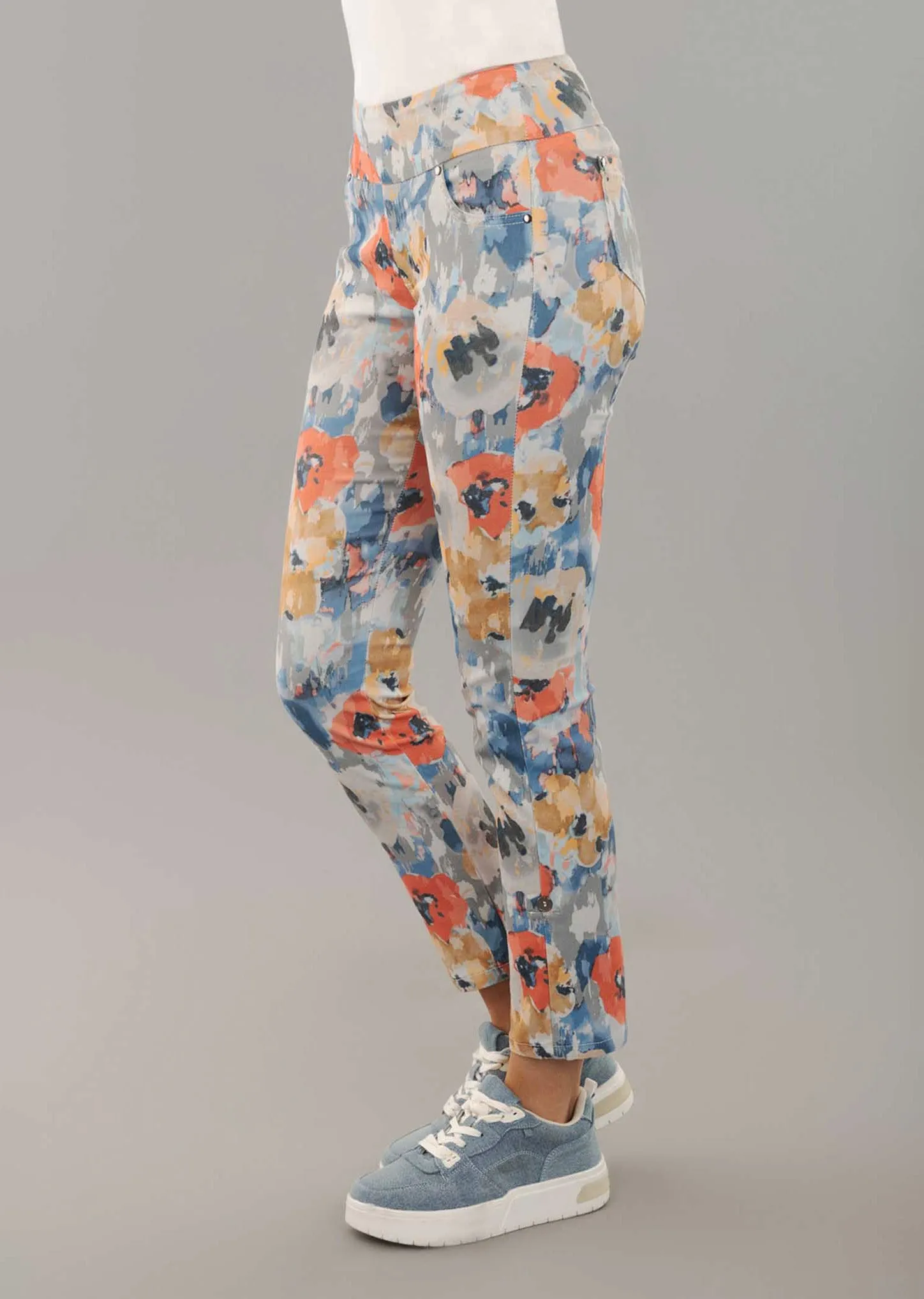 Canovas Print 28'' Straight Pant,5 Pockets & Rolled Up Cuffs