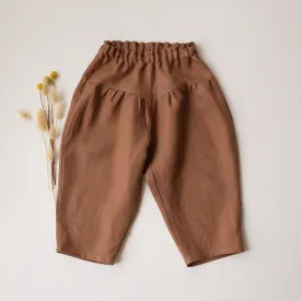 Cocoa Brown Linen Ankle Cropped Pants