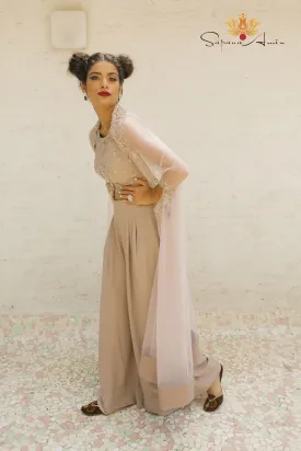 Grey Crop-Top N Palazzo Pant with Cape - Elegant, Contemporary Style