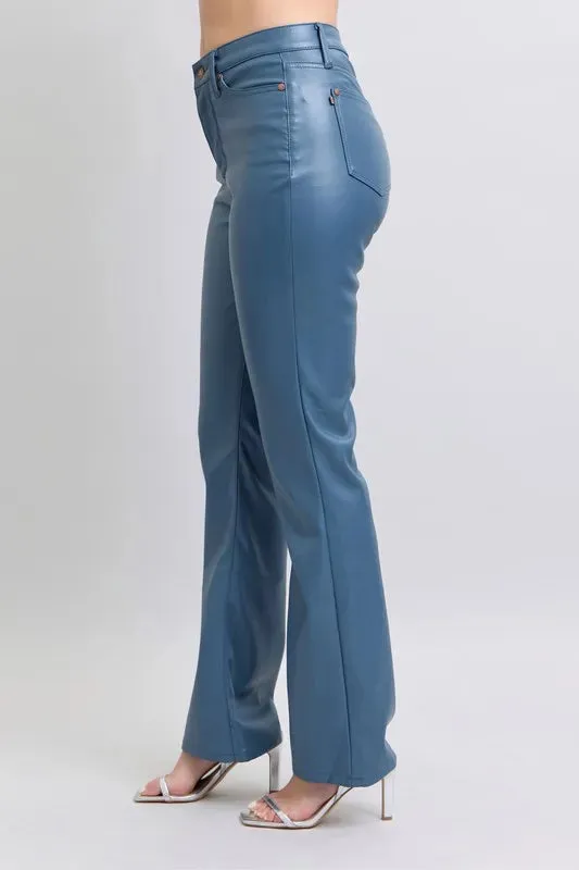 Judy Blue Full Size High Waist Tummy Control Faux Leather Bootcut Pants Plus Size