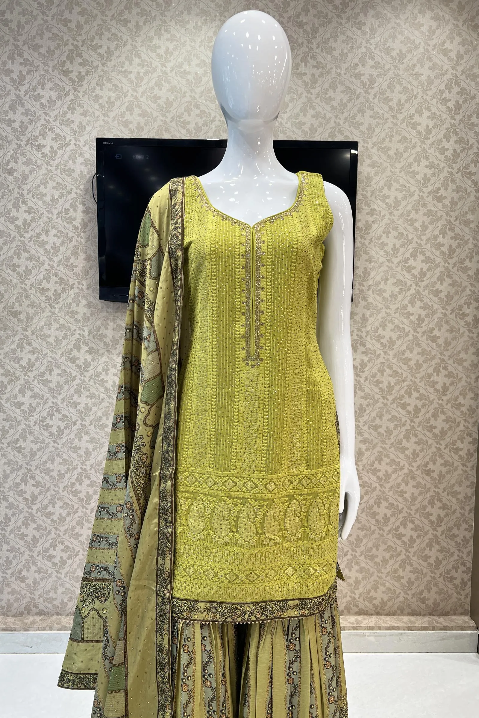 Liril Sequins, Stone and Thread work Sharara Suit Set