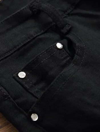 Mens Jeans • Black Jogger Style Jeans • Distressed with Zipper detail