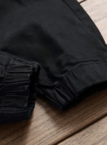 Mens Jeans • Black Jogger Style Jeans • Distressed with Zipper detail