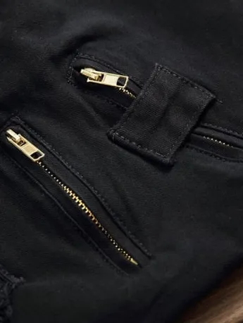 Mens Jeans • Black Jogger Style Jeans • Distressed with Zipper detail