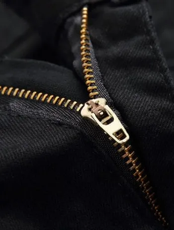Mens Jeans • Black Jogger Style Jeans • Distressed with Zipper detail