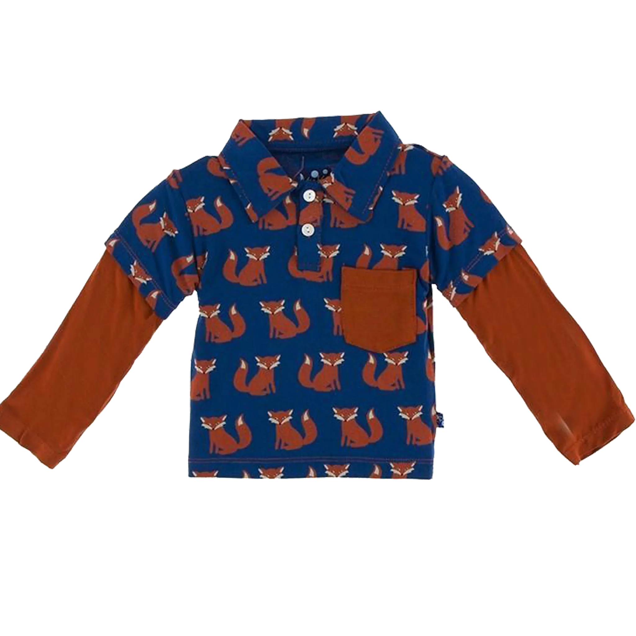 Print Long Sleeve Double Layer Polo