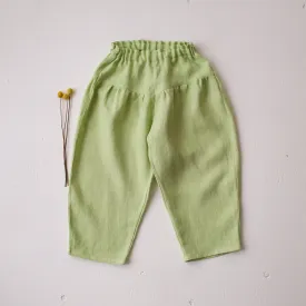 Spring Green Linen Ankle Cropped Pants